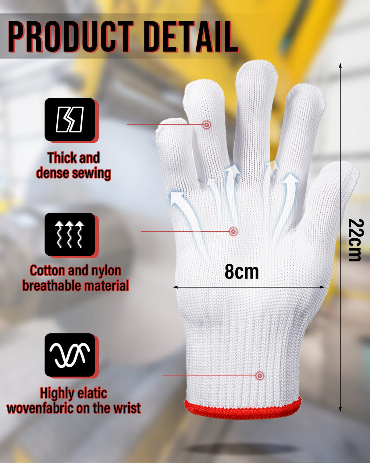 SATINIOR 36 Pairs Hand Work Gloves White Cotton Liners Gloves Safety Work Gloves Liners Men Women Cotton BBQ Gloves (Red Edging), One Size SATINIOR