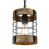 Rustic Pendant Light Fixtures, Farmhouse Kitchen Wood Hanging Lighting, Industrial Round Cage Chandelier for Entryway Hallway Dining Room Bedroom Foyer ACNKTZ