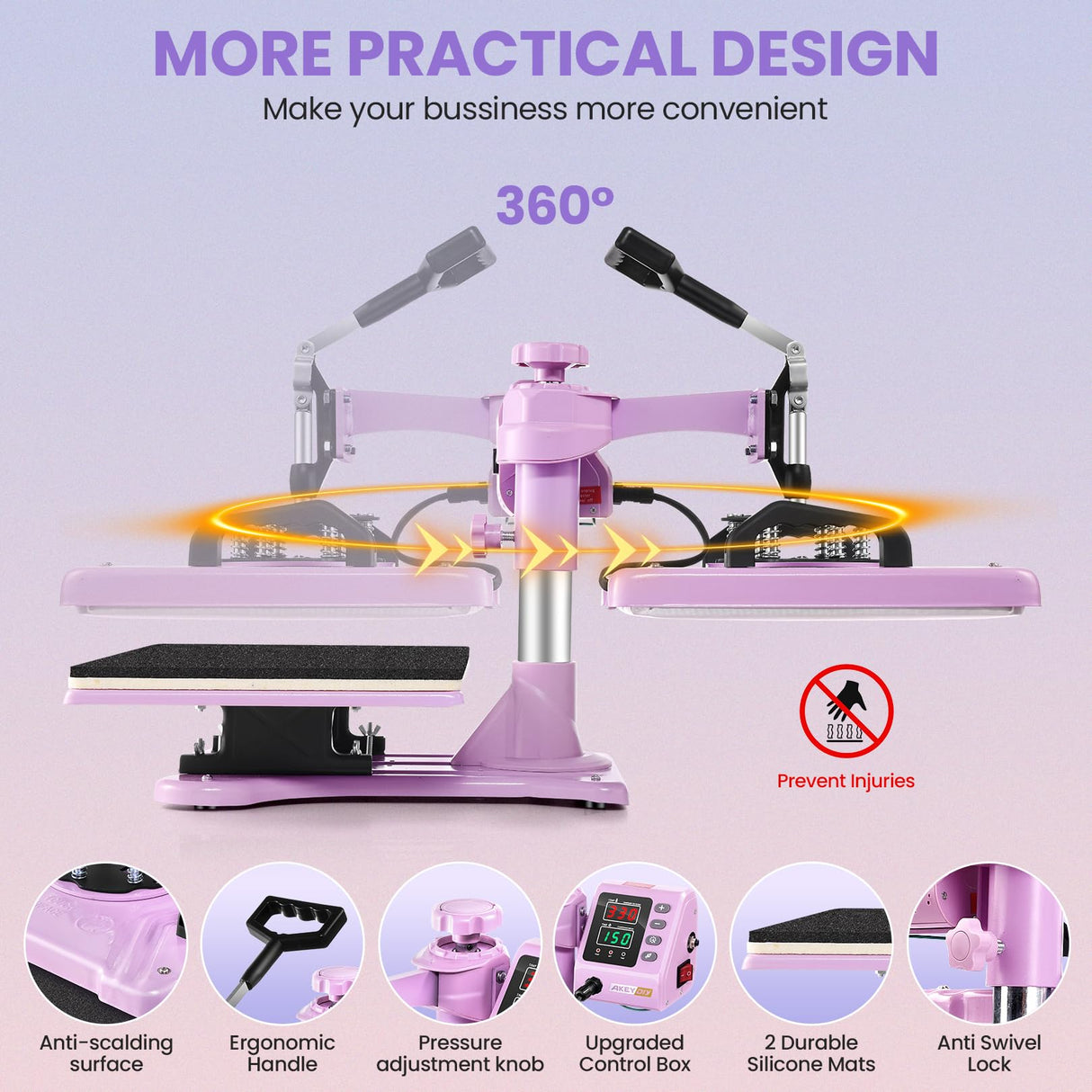 WHUBEFY Heat Press, 5 in 1 Tshirt Press Machine 15"x12" 360° Swing Away Digital Industrial Heat Transfer Machine, Multifunctional Sublimation Heat Press Machine for T Shirts/Mug/Cap/Plate/DIY Whubefy