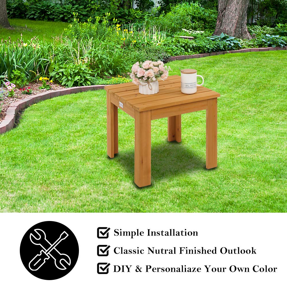 VINGLI Outdoor Adirondack Side Table W/Natural Finished, 18" Square Thick Wooden Coffee Table Top, Stable Large Weight Capacity Conversation End Table for Patio Backyard, Garden, Poolside and Balcony VINGLI