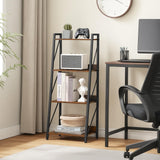 HOOBRO Ladder Shelf, 4-Tier Bookshelf, Corner Bookcase, Freestanding Storage Shelf Display Organizer, for Living Room, Bedroom, Home Office, Kitchen, Rustic Brown and Black BF304CJ01 HOOBRO