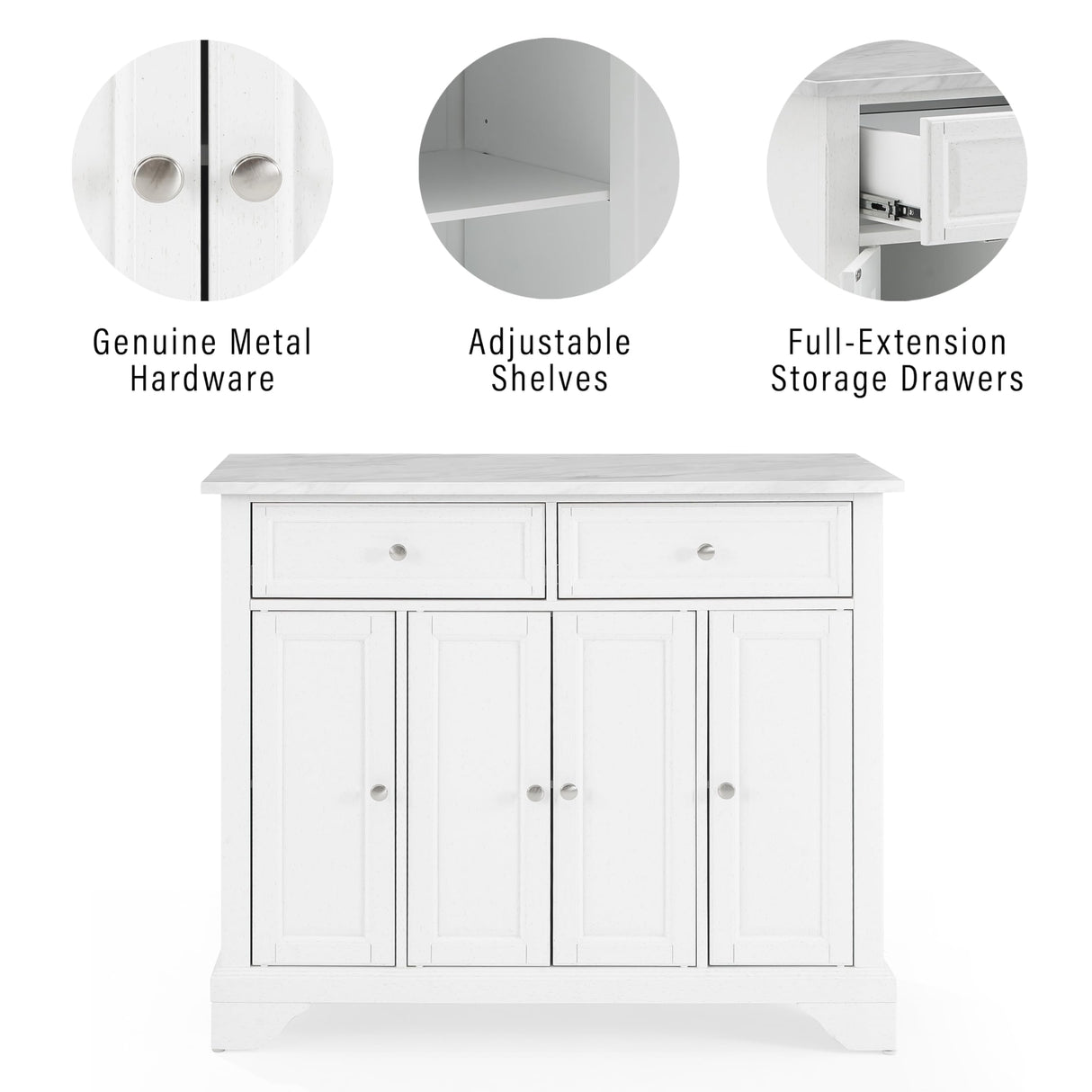 Crosley Furniture Avery Rolling Kitchen Island Storage Cart with Shelves, Microwave Stand, Coffee Bar, Distressed White Crosley Furniture