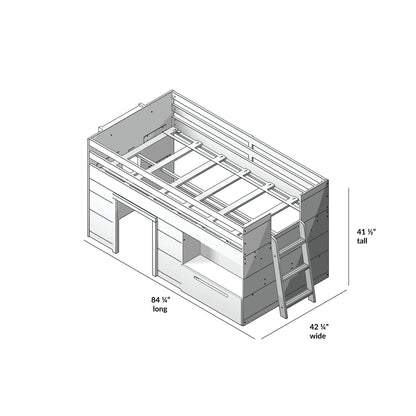 Max & Lily Driftwood Low Loft Bed Twin Size with Storage Drawer and Ladder