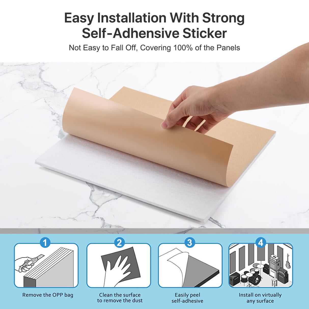 Soundproof Wall Panels, Kuchoow Acoustic Panels Self-Adhesive, 18 Pack Acoustic Wall Panels High Density, Sound Proof Panels for Walls Home Studio Office 12" X 12" X 0.4" White Kuchoow