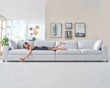 PaPaJet 114" Modular Cloud Couch, Oversized Down-Filled Sectional Sofa with Chaise and Ottoman, 4-Seater L-Shaped Sofa in White Linen for Living Room PaPaJet