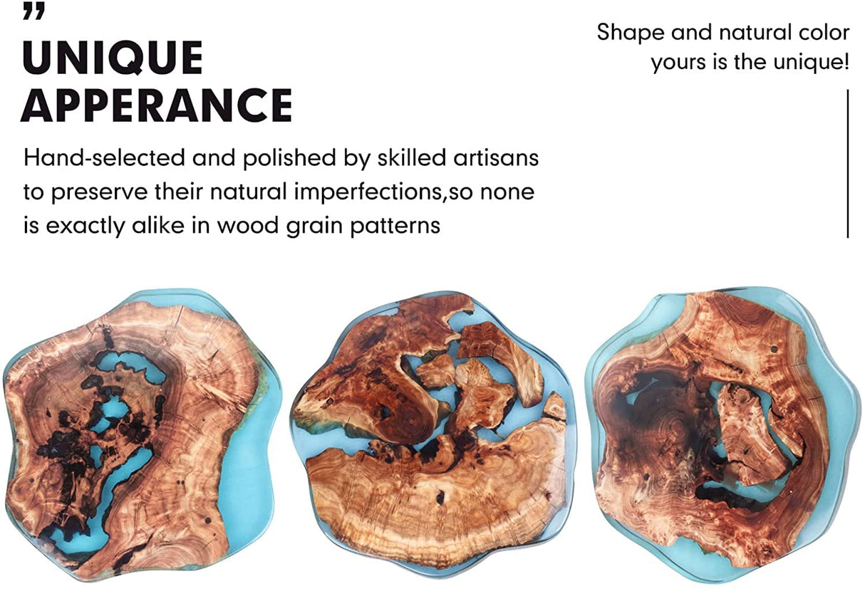 Crystal Clear Epoxy Resin Natural Edge Wood end Table, Wood Resin Side Table Hand Made Craft Coffee Table with Hairpin legs-20 inch Tall (Blue) TUZECH