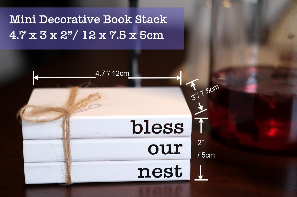 RUKEJUNE Mini White Decorative Books for Tiered Tray Decor, Faux Books for Coffee Table Decoration, Farmhouse Wood Book Stack Shelf Decor - Bless Our Nest Sign RUKEJUNE