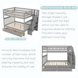 Full Over Full Bunk Beds with Drawers and Stairs Stairway Bunk Bed Frame with Storage Shelves for Kids Teens Adult, Wood Full Bunk Bed for Boys Girls Adults, Gray Bellemave