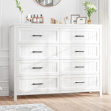 Jocoevol Farmhouse Dresser 8 Drawer Dresser for Bedroom, Large Wooden Dressers Double Grey Dresser with Deep Drawers Dressers for Hallway, Entryway (White) Jocoevol