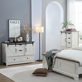 BOSHIRO White Dresser for Bedroom with 5 Drawers, 48" Tall Dresser w/Sliding Barn Door, Farmhouse Dresser 5 Chest of Drawers for Bedroom, Hallway, Living Room, Dining Room, Antique White BOSHIRO