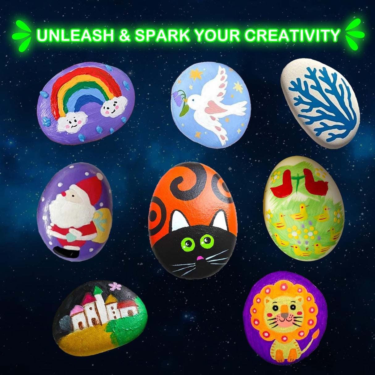 KIDS KING Rock Painting Kit - Glow in The Dark, Stone Drawing Arts Crafts Gifts for Kids Ages 6-12, Creative Craft Activity Art Kits - Birthday Party Toy for Kids 6+ Years Old KIDS KING