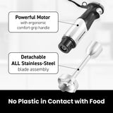 Elite Gourmet EHB1062 Variable Step-less Speed Immersion Hand Blender 500 Watts with Turbo, Stainless Steel Blades, Pressure Controlled Stick Mixer, Sauces, Soup, Smoothies, Baby Food, Stainless Steel Elite Gourmet