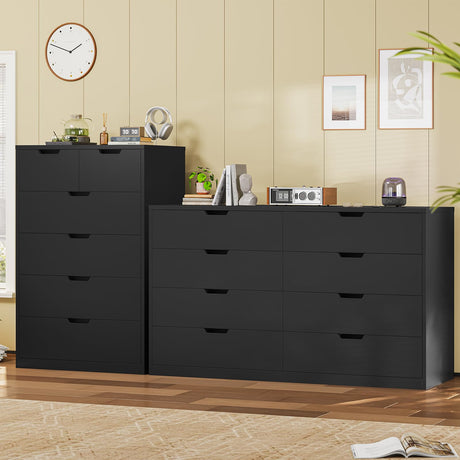 BTHFST 8 Drawers Black Dresser for Bedroom, Modern Wood Chest of Drawers 8 Drawer Dresser with Large Capacity for Living Room, Closet, Hallway, Entryway BTHFST