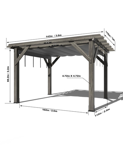 DEXSO 10'X 12' Cedar Wood Pergola with Solid Structure, Retractable Shade Canopy, Durable, Rot Resistant, Patio Pergola for Backyard, Deck, Garden, Outdoor Entertaining