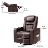 YITAHOME Swivel Rocking Recliner with Massage and Heat, Hidden Arm Storage, Faux Leather Rocker Recliner Chairs with Cup Holders, Comfy Home Theater Seating, Manual Recliner for Living Room, Brown2 YITAHOME