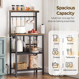 YATINEY Bakers Rack, 4-Tier Microwave Stand, Bakers Rack with Power Outlet, Kitchen Storage Rack with Wine Glass Holder and Paper Holder, for Kitchen, Dining Room, Living Room, Rustic Brown HB02UBR YATINEY