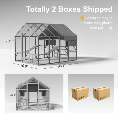 TIMHAKA Large Cat Catio, Catio Outdoor Cat Enclosure for Multiple Cats with 7 Platforms, 2 Resting Box and 2 Bridges, Wooden Feral Cat Shelter with Waterproof and UV Proof Canopy, 71 x 71 x 9 - WoodArtSupply