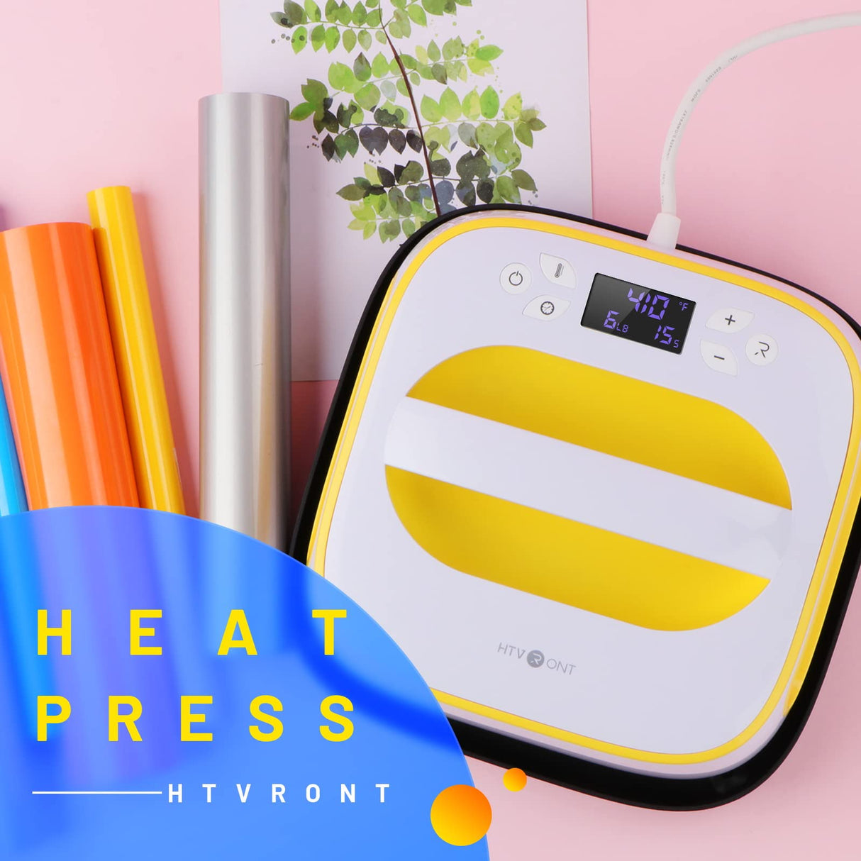 HTVRONT Heat Press Machine for T-Shirts, Portable Heat Press 10"X10", Iron Press for Sublimation and HTV Vinyl Shirt Press Machine for Hat, Bags, Heating Transfer Projects（Yellow） HTVRONT