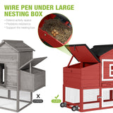 GUTINNEEN Chicken Coop Mobile Hen House Wooden with Run Poultry Cage with Nesting Box,Red GUTINNEEN