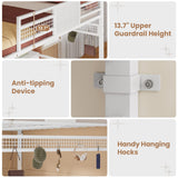 BTHFST Full Size Loft Bed with L-Shaped Desk and 3 Storage Drawers, LED Lights & Charging Station, Open Storage Shlef, Metal Loft Bed Frame with Solid Slats and Guardrail, Space Saving, White BTHFST