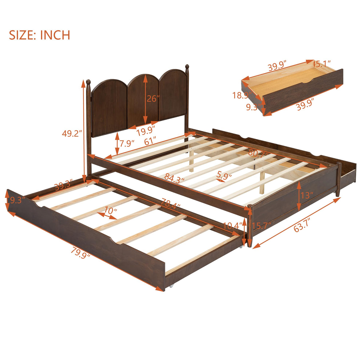 Harper & Bright Designs Queen Storage Bed with Twin XL Trundle, Wood Queen Size Platform Bed with 2 Storage Drawers, 750 LBS Capacity, No Box Spring Needed, Walnut Harper & Bright Designs