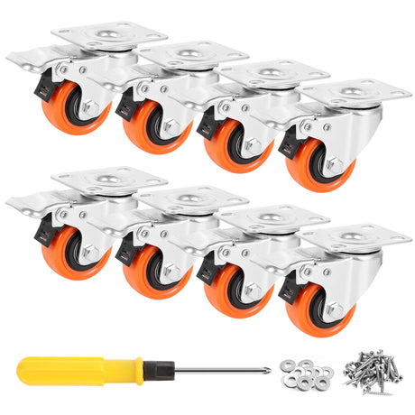 WBD 2" Plate Caster Wheels Set of 8, Heavy Duty Casters with Brake, 1200 Lbs, Safety Dual Locking, Industrial Swivel Top Plate Casters Wheels for Furniture, Carts (Screws and Screwdriver) W B D WEIBIDA