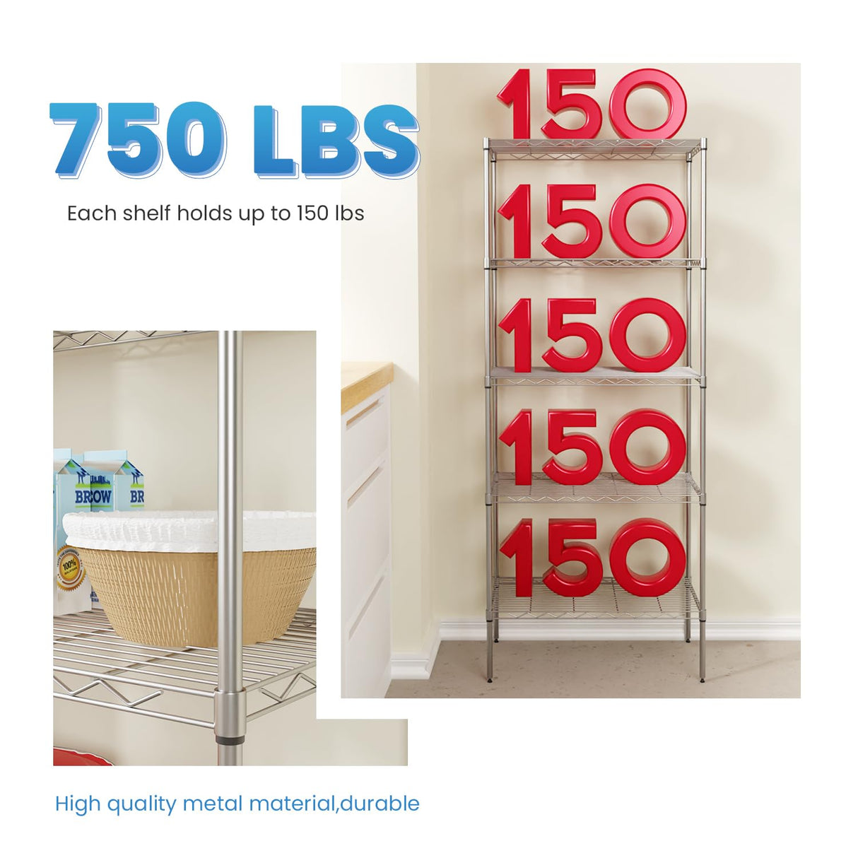 5 Tier Layer Rack Metal Shelf Commercial Storage Shelves for Storage Heavy Duty Metal Storage Shelves Durable and Versatile Storage Solution for Restaurant Garage Pantry Bathroom Office Kitchen PayLessHere