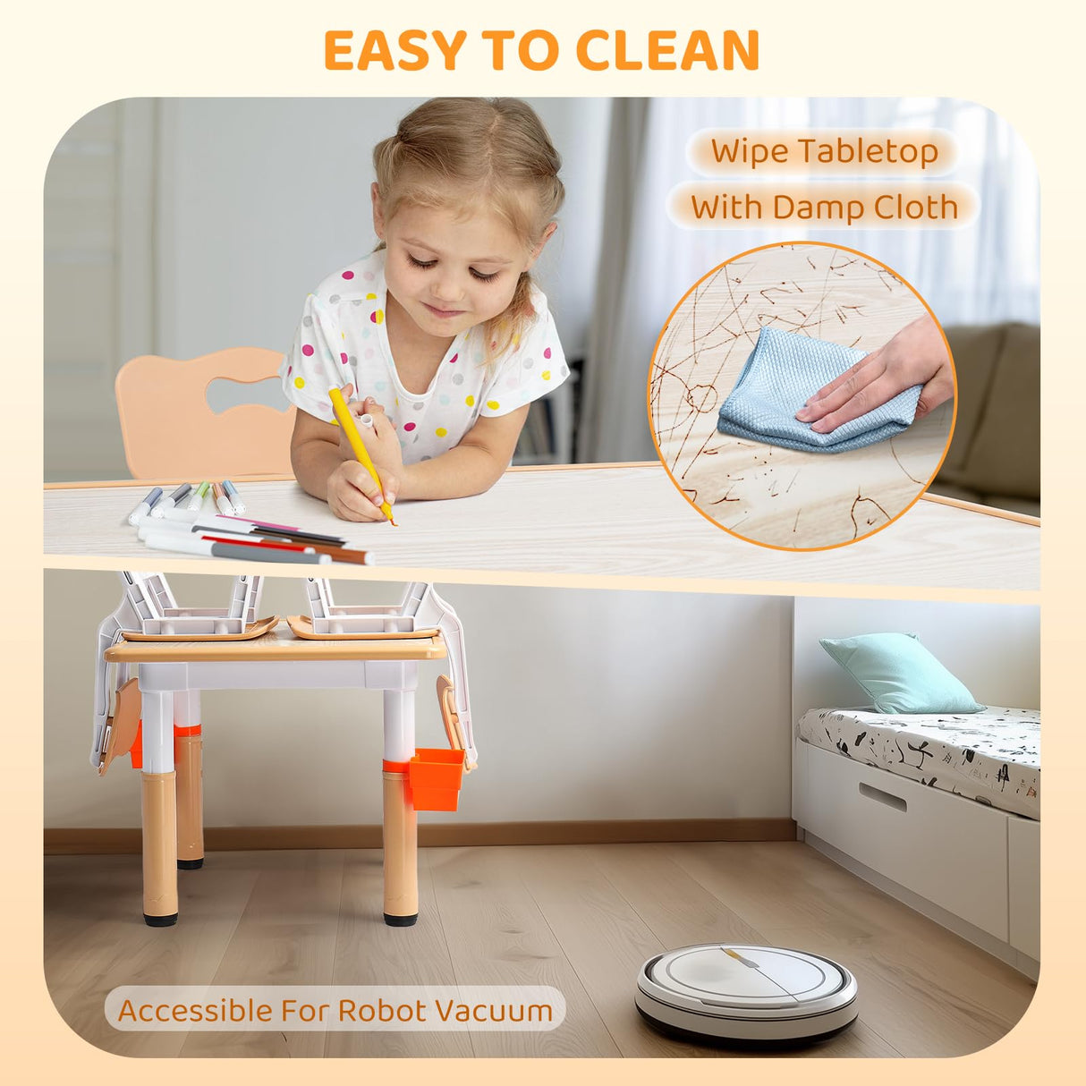 JOYMOR Height-Adjustable Kids Table and Chair Set w/ 2 Pen Boxes(2 Chairs Included), Activity Table and Chairs for Kids 2-5 Suitable for Crafts and Study w/Anti-Slip Chair Legs (Beige) JOYMOR