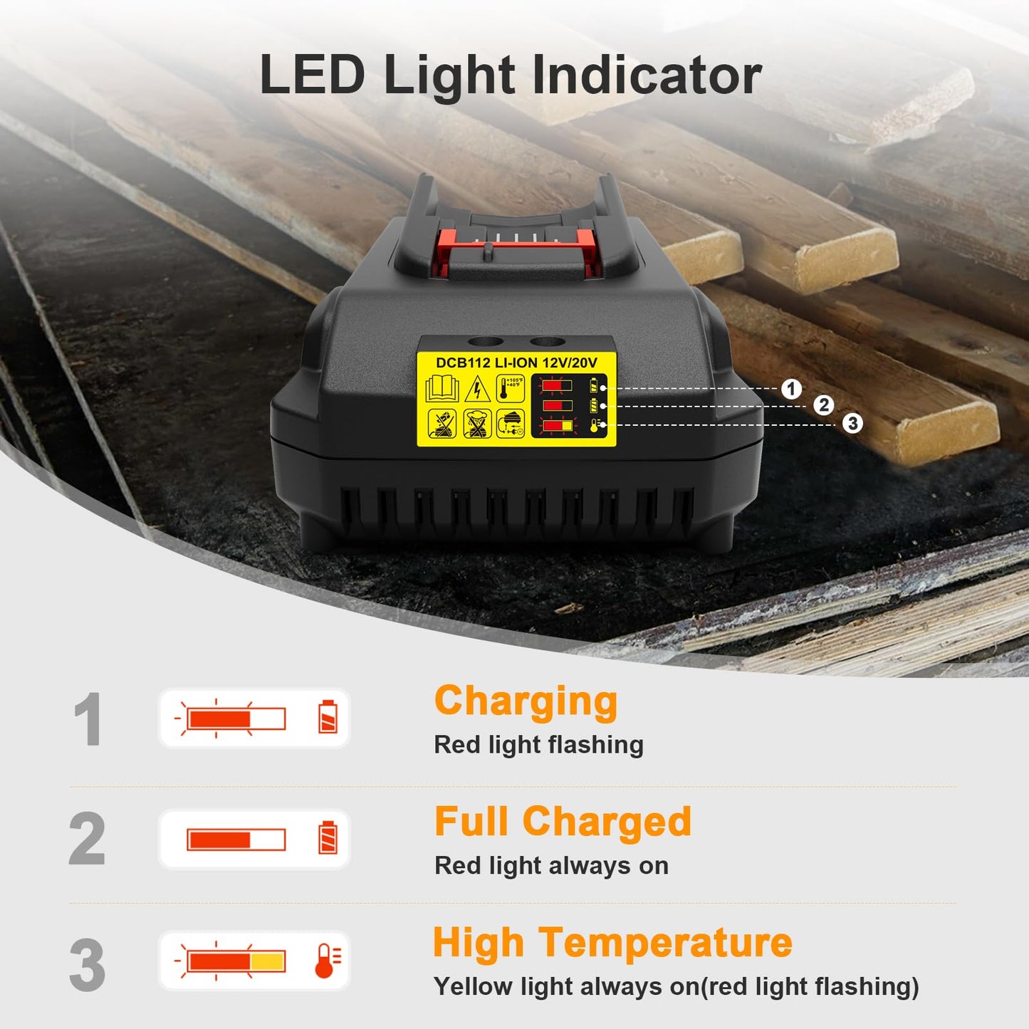 DCB112 Battery Charger Replacement for Dewalt 20v Battery Charger DCB118 DCB105 DCB115 DCB107 DCB104,Compatible with 12V 20V Max Lithium-ion Battery DCB206 DCB204 DCB230 DCB240 DCB120 DCB126( - WoodArtSupply