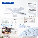 Ceiling Fans with Lights,Modern Low Profile Ceiling Fan with Light and Remote Control,5 Dual-Sided Blades,Reversible DC Motor,40" White Small Flush Mount Ceiling Fan for Bedroom Indoor/Outdoor Use Hounberi