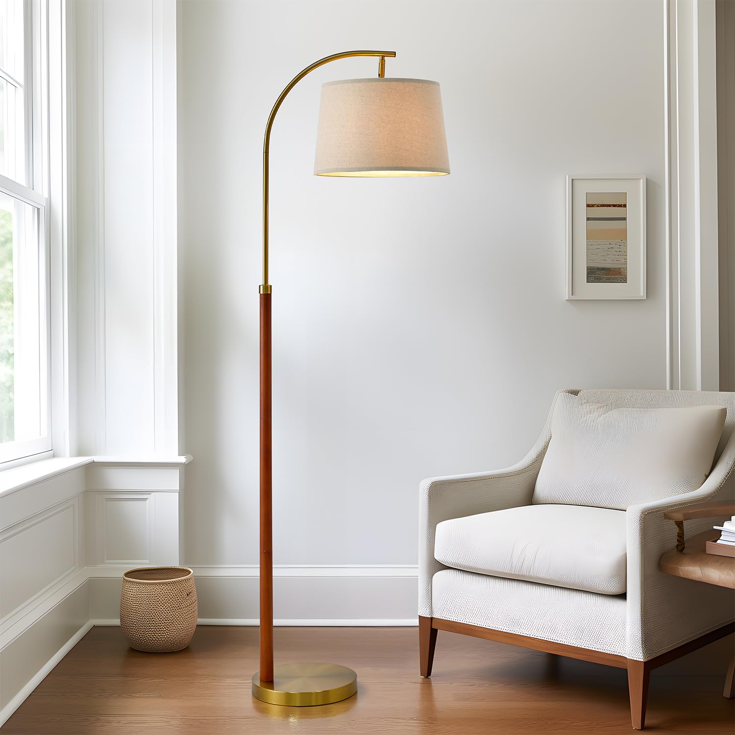 G-SAFAVA 62.5" Gold Floor Lamp for Living Room with Foot Switch Standing Lamp Tall Industrial Reading for Bedroom Office - WoodArtSupply