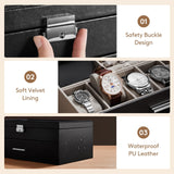 Lifewit 2- layer Sunglasses Organizer with Glass Lid, 6 Slots eyeswear Holder, 6 Slots Watch box, Spaces for Rings, Brooch, Tie Clip, Multiple Eyeglasses Display Case for Men, Gift Idea, Inky Black Lifewit