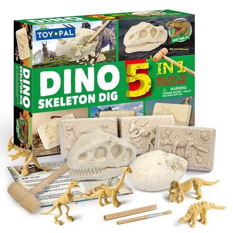 Dinosaur Fossil Digging Kit for Kids, 5-in1 Dinosaur Skeleton Dig Kit for Boys and Girls Age 6+, Science Educational Dinosaur Toys for Kids, Christmas Birthday Gift for Kids 6 7 8 9 Years Old Toy Pal