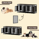 PIAOMTIEE 70.9" Large Double Dog Crate Furniture, Heavy Duty Wooden Iron Crate Kennel Furniture with Removable Divider for Small Medium Large Dogs, Rustic Brown+Black PIAOMTIEE