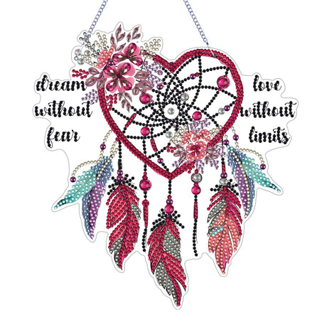 Dreamcatcher Diamond Art Painting Kit, Hanging Double Sided Sun Catchers Ornament, Lucky Diamond Art Painting Crafts Gift, DIY 3D Special Gem Diamond Dot Kit for Adults, Box Package (Red-Love) TSRUVYL