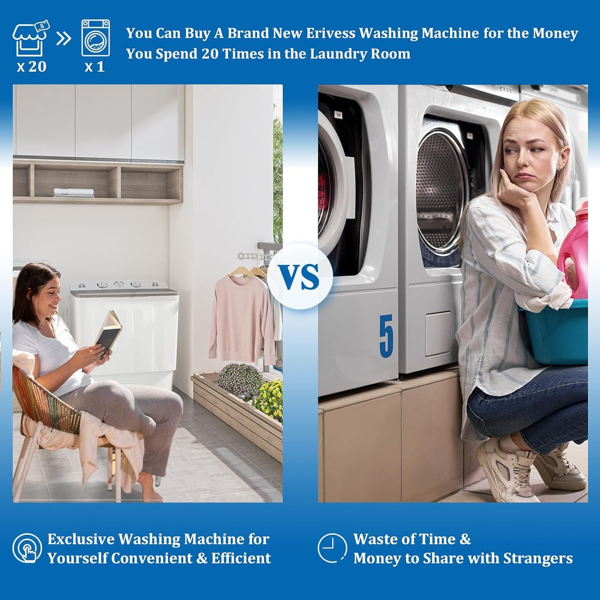 Erivess Compact Mini Twin Tub 32 lbs Washing Machine with Drying Rack& 10 Hangers, 20 lbs Washer Mini Compact Laundry Machine and 12 lbs Spinner, Convenient and Efficient for Dorms, Apartment Erivess