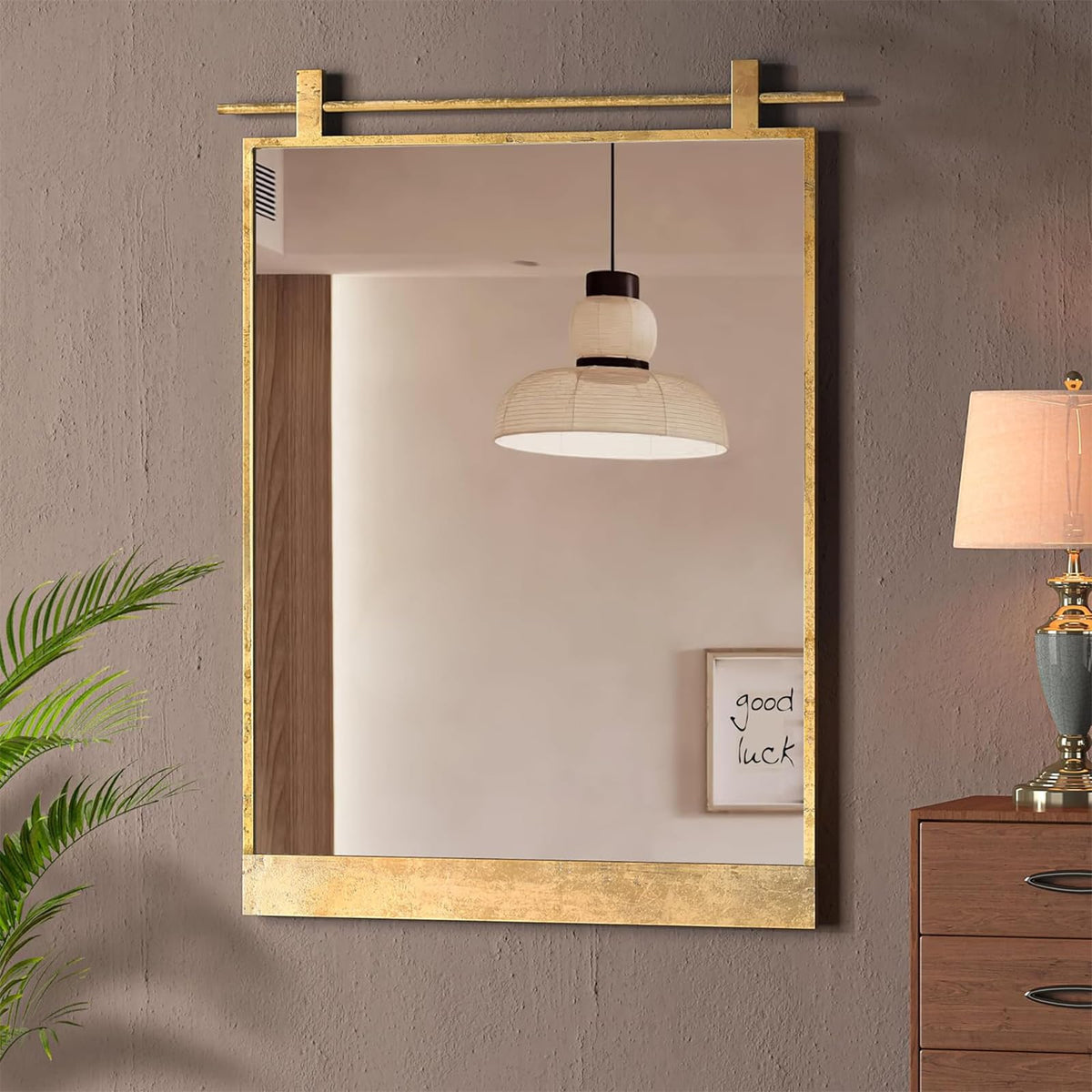NXHOME Gold Bathroom Mirror 20" x 28" Brushed Gold Rustic Rectangle Metal Framed Barn Door Farmhouse Bathroom Vanity Mirror for Over Sink, Foyer Entryway Decor NXHOME