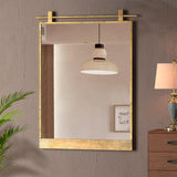NXHOME Gold Bathroom Mirror 20" x 28" Brushed Gold Rustic Rectangle Metal Framed Barn Door Farmhouse Bathroom Vanity Mirror for Over Sink, Foyer Entryway Decor NXHOME