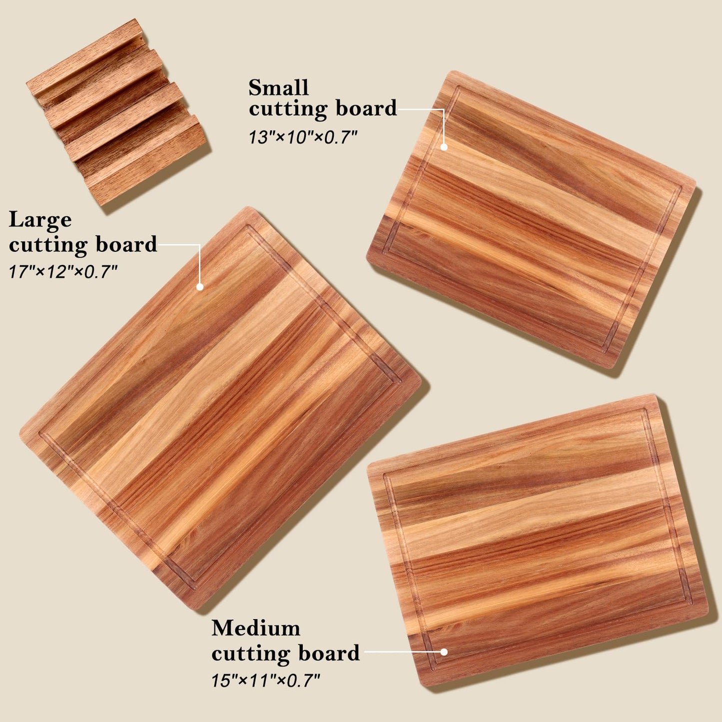 Extra Large Acacia Wood Cutting Board Set of 3 Wooden Chopping Board With Holder Fruit Cutting Board Charcuterie Boards for Kitchen Bread Cheese Serving Board Meat Cutting Board Carving Board