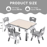 GITAWUSA Kids Study Table and Chairs Set, Height Adjustable Toddler Table and Chair Set for Kids Ages 3-8, 31.5" L x 23.6" W Graffiti Desktop Plastic Children Art Table with 4 Seats, Grey GITAWUSA