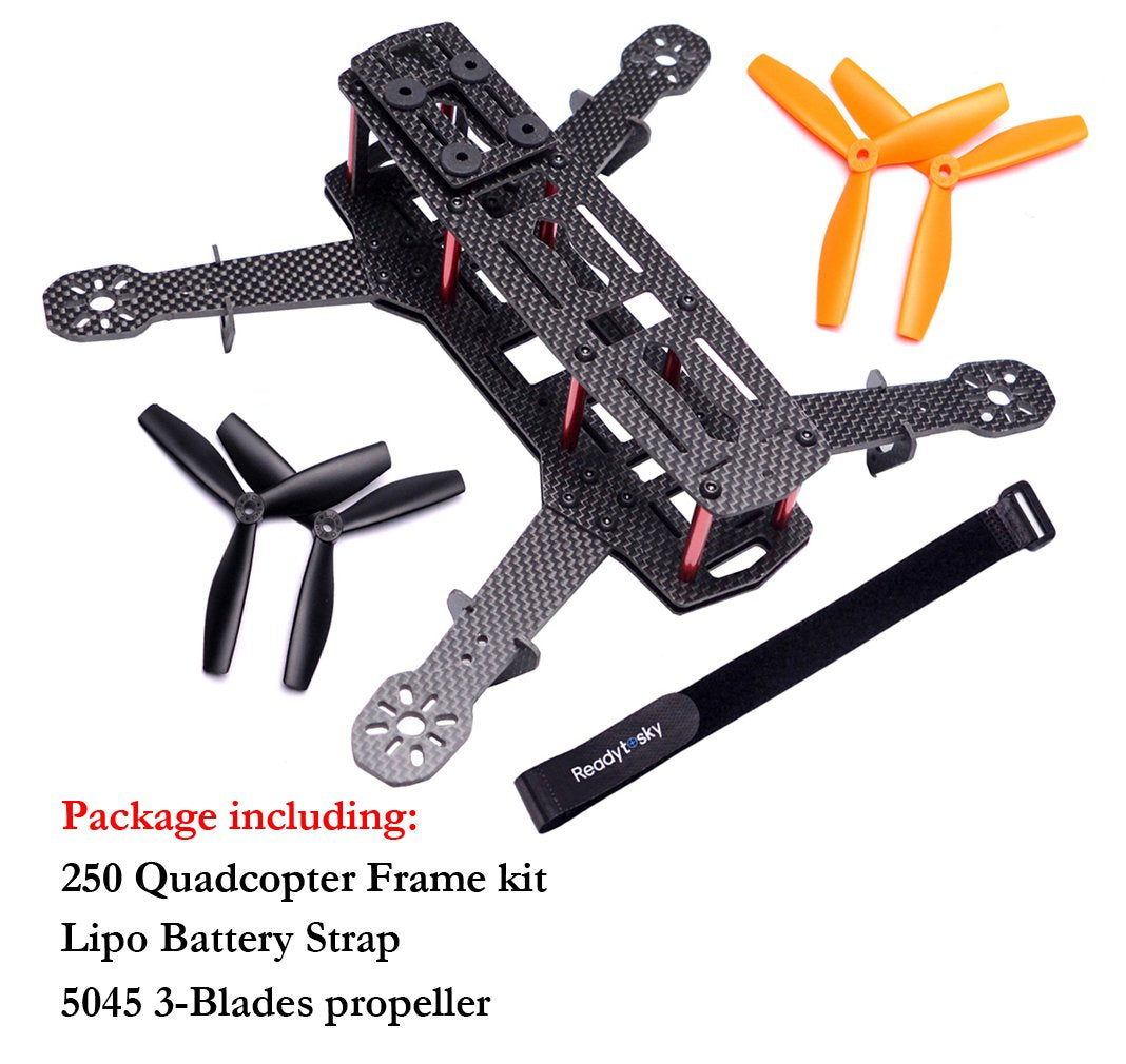 Readytosky 250mm FPV Racing Drone Frame 5 Inch Carbon Fiber Quadcopter Frame Kit with 4mm FPV Frame Arms+Lipo Battery Strap Readytosky