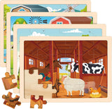 Wooden Farm Puzzles for Kids Age 3 4 5 Year Old, 4 Pack 24 Pcs Montessori Toddler Jigsaw Puzzles for Girl boy Activities Preschool Learning Educational Birthday Gift LACCHOUFEE