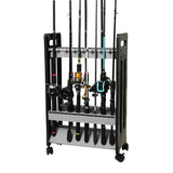 JOYWAVE Fishing Rod Holder,Fishing Pole Holders for Garage,Plastic Fishing Rod Rack,16-Slots,Portable Wheels JOYWAVE