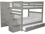 Bedz King Bunk Beds Full over Full with 4 Drawers in the Steps and a Twin Trundle, Gray Bedz King