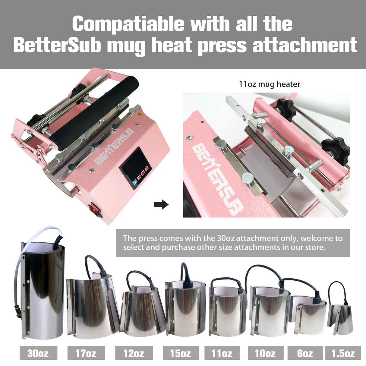 BetterSub Tumbler Mug Heat Press Machine 30 OZ 20 OZ 16 OZ Sublimation Straight Skinny Tumbler Mug Sublimation Print 11 OZ 15 OZ Sublimation Mug Heat Transfer Pink BetterSub
