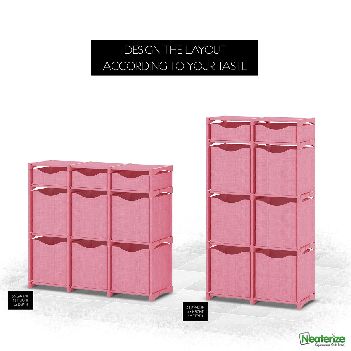9 Cube Closet Organizers And Storage | Includes All Storage Cube Bins | Easy To Assemble Closet Storage Unit With Drawers | Room Organizer For Clothes, Baby Closet Bedroom, Playroom, Dorm (Pink) NEATERIZE