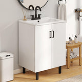 YITAHOME 24 Inch Bathroom Vanity with Ceramic Sink, Modern Freestanding Bathroom Cabinet Vanity for Small Space, Soft Closing Doors with 2 Built-in Shelves, White YITAHOME