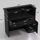 AHB Reception Desk with Counter, Modern Front Table Equipped Lockers & Storage Shelves, 50-inch Checkout Counter with LED Lights & DIY Stripe for Lobbies, Salons, Retail, Home Offices, Reception Room AHB