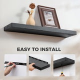 Fun Memories Handcrafted European Pine Floating Shelves - Natural Rustic Wooden Wall Shelf Set of 2-24 Inch Storage Shelf Display Shelf for Kitchen Bathroom Living Room Bedroom Farmhouse - Black Fun Memories