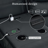 Korser Recliner Sofa, Reclining Loveseat with Console, Oversized Reclining Couch with Drop Down Table, 3-Seater Leather Sofa with Cup Holder and Recessed Power Strip, Black Korser